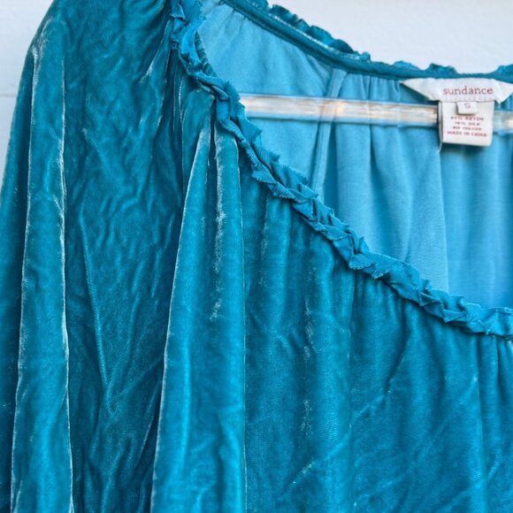 Sundance Teal Velvet Boho Peasant Blouse | Rayon Silk Blend | Size Small - Picture 8 of 8